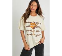 boohoo Women's Pumpkin Spice Cocktail Printed Oversized T-Shirt in Stone | Size: 10