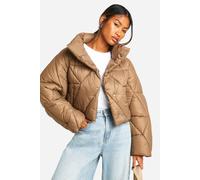 boohoo Women's Quilted Boxy Puffer Jacket in Coffee | Size: 10