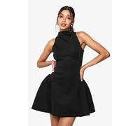 boohoo Women's Racer Neck Volume Mini Dress in Black | Size: 10
