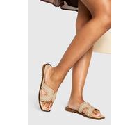 boohoo Women's Raffia Cutout Sandals in Natural | Size: 8