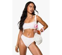 boohoo Women's Reversible Ditsy Floral High Waisted Bikini Bottoms in Pale Orange | Size: 6