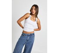 boohoo Women's Rib Buckle Trim Sleeveless Top in White | Size: 16