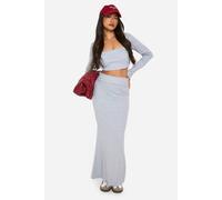 boohoo Women's Rib Distressed Hem Maxi Skirt in Grey Marl | Size: 8