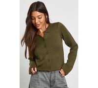 boohoo Women's Rib Knit Collared Knitted Cardigan in Khaki | Size: Large