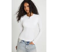 boohoo Women's Ribbed Built In Bra Long Sleeve Top in White | Size: 12