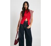 boohoo Women's Ribbed Button Front Longline Top in Red | Size: 12