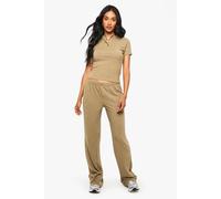 boohoo Women's Ribbed Henley Button Down Short Sleeve Top & Straight Leg Trouser Co-Ord in Khaki | Size: 12