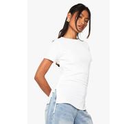boohoo Women's Ribbed Ruched Side T-Shirt in White | Size: 8