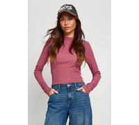 boohoo Women's Ribbed Textured Mesh Long Sleeve Top in Rose Pink | Size: 10