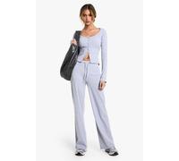 boohoo Women's Ribbed Wide Leg Trouser in Grey Marl | Size: 6