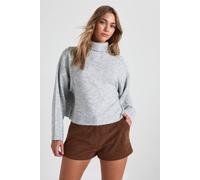 boohoo Women's Roll Neck Boxy Jumper in Grey Marl | Size: Small