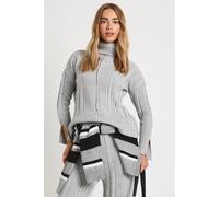 boohoo Women's Roll Neck Soft Mixed Rib Knit Jumper in Silver | Size: Small