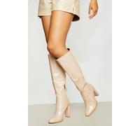 boohoo Women's Round Toe Knee High Croc Boot in Cream | Size: 8