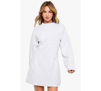 boohoo Women's Ruched High Neck Barrel Sleeve Skater Dress in Ash Grey | Size: 14