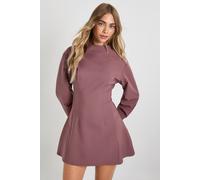 boohoo Women's Ruched High Neck Barrel Sleeve Skater Dress in Rose | Size: 10