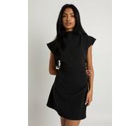 boohoo Women's Ruched High Neck Cap Sleeve Shift Dress in Black | Size: 16