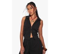 boohoo Women's Ruched Poplin Sleeveless Waistcoat in Black | Size: 10
