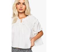 boohoo Women's Ruched Poplin Smock Top in White | Size: 14
