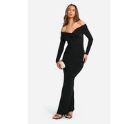 boohoo Women's Ruched Twist Detail Bardot Maxi Dress in Black | Size: 10