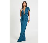 boohoo Women's Ruched Twist Front Drape Detail Maxi Dress in Teal | Size: 12