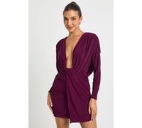 boohoo Women's Ruched Twist Front Drape Detail Mini Dress in Plum | Size: 8