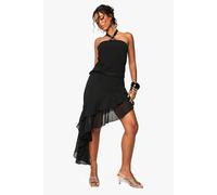 boohoo Women's Ruffle Chiffon Asymmetric Skirt in Black | Size: 10