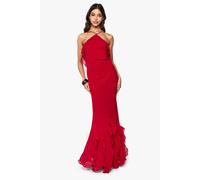 boohoo Women's Ruffle Halterneck Maxi Dress in Red | Size: 16