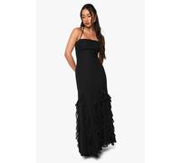 boohoo Women's Ruffle Hem Strappy Maxi Dress in Black | Size: 16