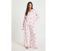 boohoo Women's Santa Bow Print Long Sleeve Top & Trousers Pyjama Set in White | Size: 14