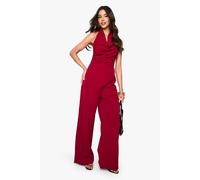 boohoo Women's Satin Cowl Neck Jumpsuit in Red | Size: 14