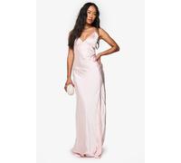 boohoo Women's Satin Cross Back Maxi Slip Dress in Pale Pink | Size: 14