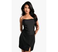 boohoo Women's Satin Diamante Cross Back Cami in Black | Size: 12