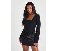boohoo Women's Satin Drape Long Sleeve Mini Dress in Black | Size: 14