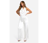 boohoo Women's Satin High Cowl Backless Jumpsuit in White | Size: 14