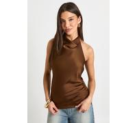 boohoo Women's Satin High Cowl Neck Cami Top in Espresso | Size: 14