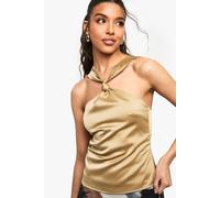 boohoo Women's Satin Knot Strap Detail Top in Mocha | Size: 6