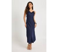 boohoo Women's Satin Open Back Cinched Slip Dress in Navy | Size: 10