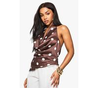 boohoo Women's Satin Polka Dot Cowl Neck Top in Chocolate | Size: 12