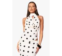boohoo Women's Satin Polka Dot Cowl Neck Top in White | Size: 8