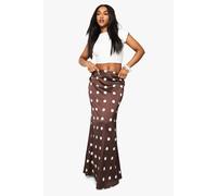 boohoo Women's Satin Polka Dot Maxi Skirt in Chocolate | Size: 12