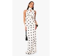 boohoo Women's Satin Polka Dot Maxi Skirt in White | Size: 10