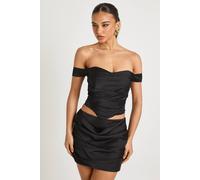 boohoo Women's Satin Ruched Mini Skirt in Black | Size: 6