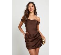 boohoo Women's Satin Ruched Mini Skirt in Espresso | Size: 10