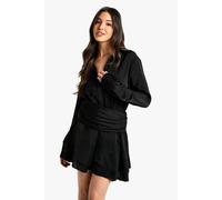boohoo Women's Satin Ruched Shirt Dress in Black | Size: 12