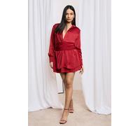 boohoo Women's Satin Ruched Shirt Dress in Red | Size: 8