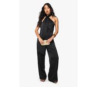 boohoo Women's Satin Scarf Detail Jumpsuit in Black | Size: 16