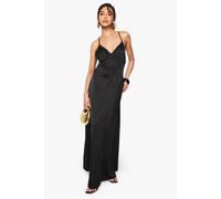 boohoo Women's Satin Strappy Cross Over Slip Dress in Black | Size: 8
