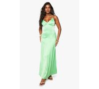 boohoo Women's Satin Strappy Cross Over Slip Dress in Lime | Size: 10