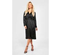 boohoo Women's Satin Wrap Midi Dress in Black | Size: 8