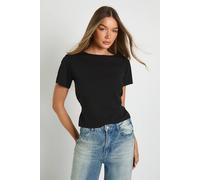 boohoo Women's Scuba Crepe Cinched Tie Back Top in Black | Size: 6